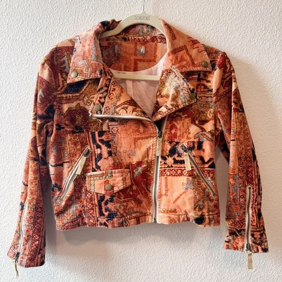 Anthropologie Tapestry Cropped Velvet Moto Jacket Small/Medium - Picture 3 of 15
